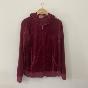 Juicy Couture Velour Track Jacket Zip Up Hood Maroon Y2K Retro 90s Plus Size 1X